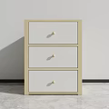Modern Light Wood Bedside Table With Three White Drawers And Round Knobs 3d model