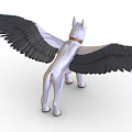 White Mythical Dog With Feathered Wings Pointed Ears And Collar In Standing Pose