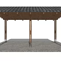Wooden Pavilion Structure With Multiple Wooden Pillars And Tile Roof On Gravel Ground