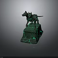Mythical Horned Canine Creatures With Green Eyes Standing On Green Cracked Pedestal