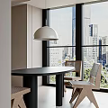 Modern Living Room Interior With Large Windows City View Beige Sofa And Black Coffee Tables