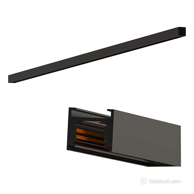 Long Black Hardware Strip And Box Component With Inner Compartment Structure Design 3d model