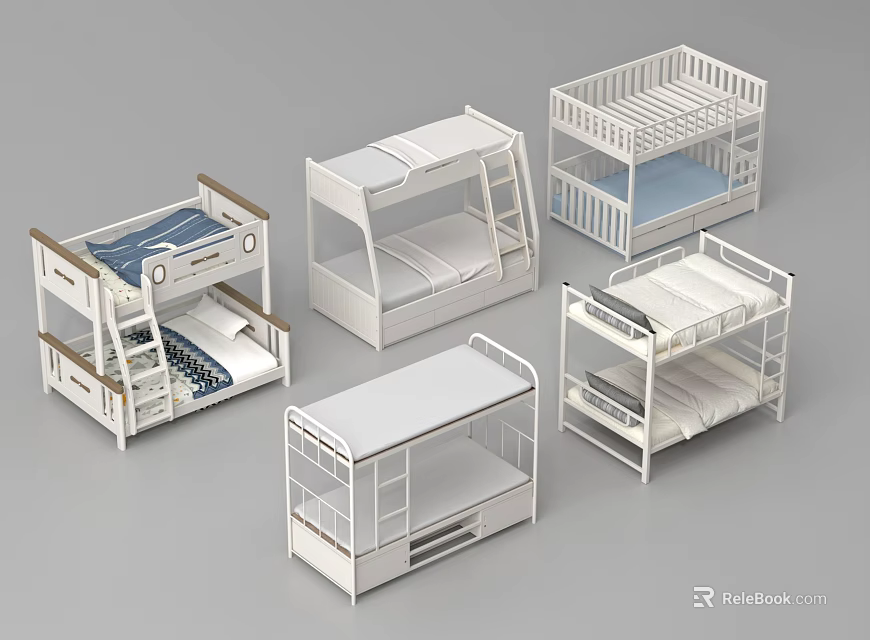 Modern Wooden Bunk Beds With Safety Rail And Underbed Storage Space 3d model 