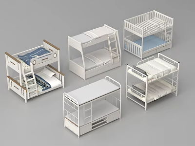 Modern Wooden Bunk Beds With Safety Rail And Underbed Storage Space 3d model