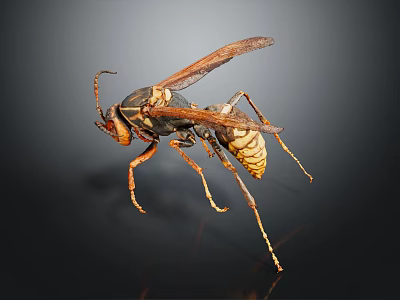 Close Up View Of A Wasp With Transparent Wings And Yellow Black Body 3d model