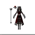Female Character In Red White Trimmed Coat With Plush Bear Creature Accessory