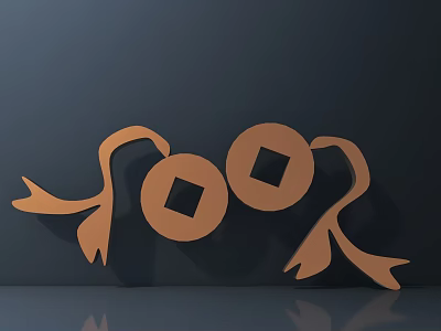 Public Facility Sculpture Signage with Brown Circular Objects Square Holes and Ribbon Decorations 3d model