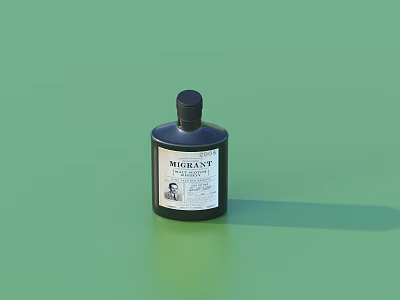 MIGRANT Luxury Perfume Dark Bottle With Black Cap And White Label On Green Background 3d model