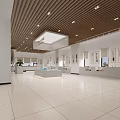 Spacious Modern Exhibition Hall Interior With Wooden Ceiling And Art Displays