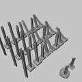 Rusty Metal Piles As Defensive Weapons With Concrete Bases Standing And Slanting