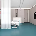 Modern Hospital Room Interior With Blue Flooring Bed TV And Cabinets