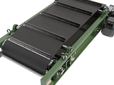 Industrial Conveyor Belt System With Green Frame Black Surface And Motorized Transport 3d model