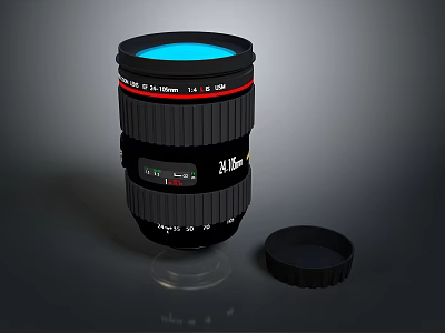Computer External Lens With Black Design Red Stripe 24105mm Focal Length And Lens Cap 3d model