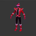 Red And Black Armored Warrior Character With Creature Inspired Helmet And Boots