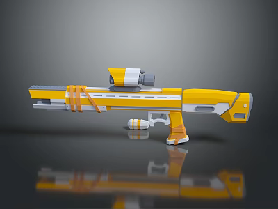 Futuristic Yellow White and Orange Sci-Fi Weapon With Modern Design Scope Straps and Grip 3d model