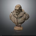 Bronze Bust Statue of Bearded Man with Ruffled Collar on Pedestal Base
