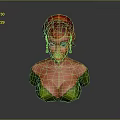 3D Rendered Female Character With Red Hair Green Off Shoulder Outfit And Green Earrings