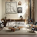 Modern Duplex Living Room Interior With Sofa Coffee Table Stone Fireplace And Wall Art