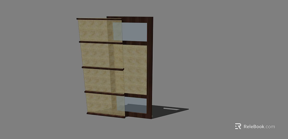 Sliding Door With Wooden Frame Glass Panels And Multi Layer Shelves Design 3d model 
