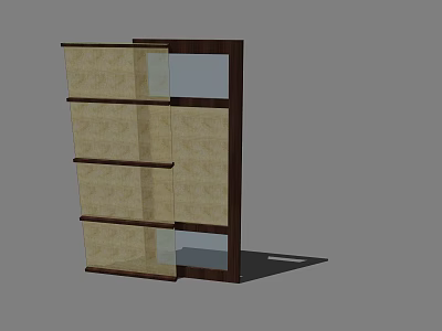 Sliding Door With Wooden Frame Glass Panels And Multi Layer Shelves Design 3d model