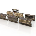 Vintage Train Car Models With Wooden Structure And Gold Decorative Details
