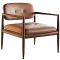 Elegant Modern Armchair With Tufted Leather Seat And Black Wooden Armrests