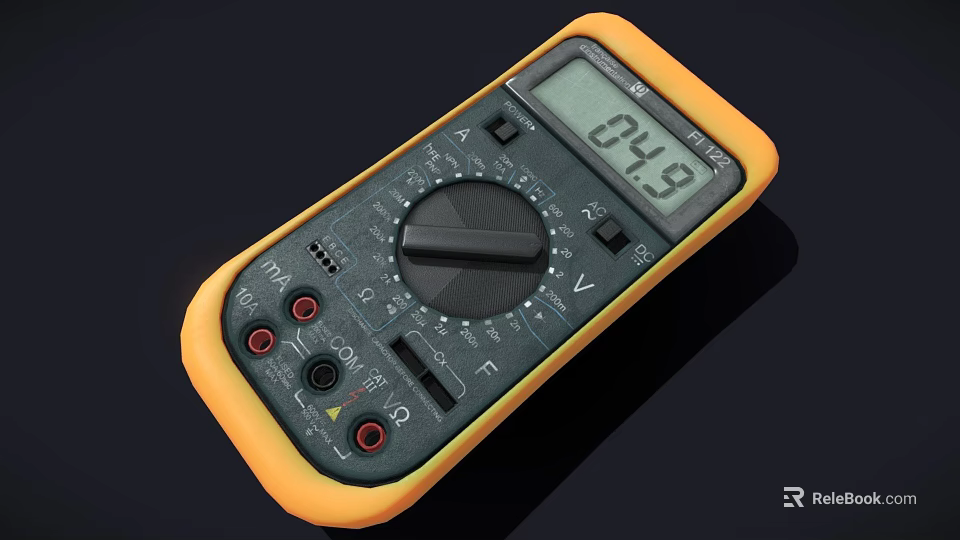 Handheld Digital Multimeter With Yellow Black Casing Digital Display And Dial 3d model