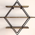 Diamond Shaped Wall Mounted Shelves With Wooden Planks Books And Potted Plant