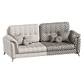 Modern Gray Sofa With Tufted Design Multiple Decorative Pillows And Striped Seats 3d model
