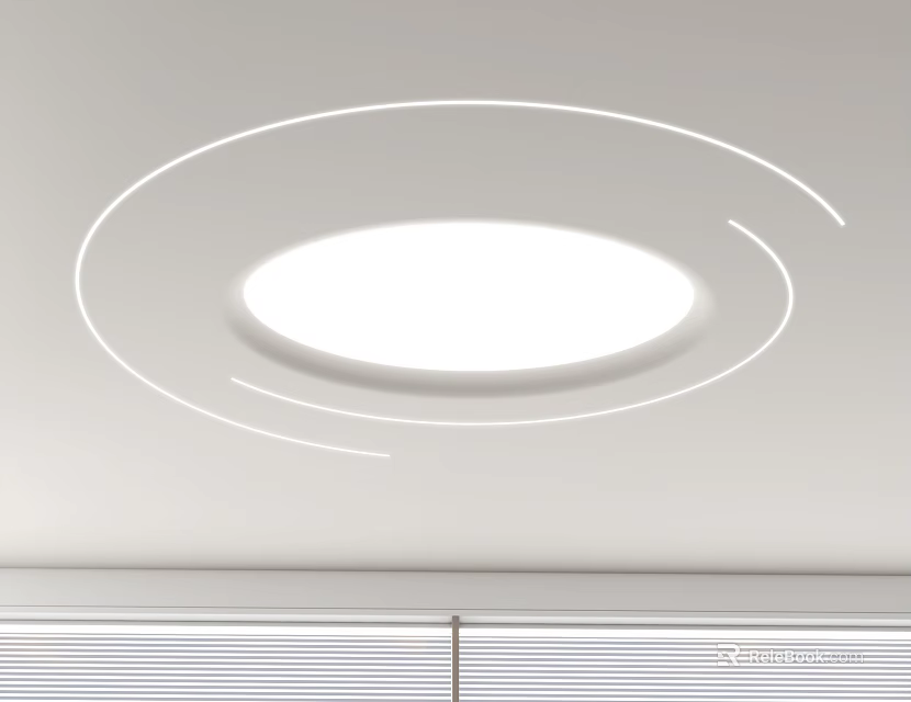 Modern Ceiling Design With Circular Light And Lines 3d model 