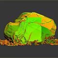 Carved Wood Stone With Natural Texture Yellowish Patches And Mossy Base