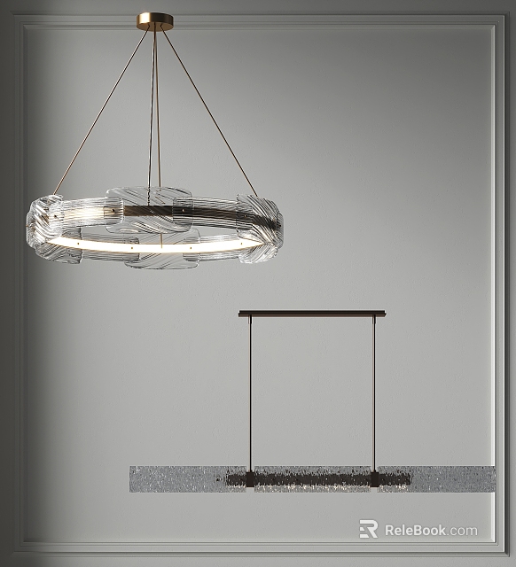 Modern Transparent Glass Ring Pendant Light with Sleek Lines and Soft Illumination Design 3d model 