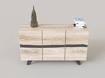 Light Wood TV Stand With Cabinet Doors And Decorative Model Stack Of Books 3d model