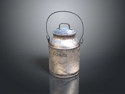 Vintage Metal Milk Can With Handle And TO 4.01 Label On Reflective Surface 3d model