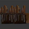 Wooden Knife Block With Different Types Of Kitchen Knives For Household Use
