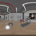 Modern Fitness Gym Space With Treadmill Exercise Bike Dumbbells Mirrors And Wooden Floor