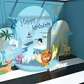 Happy Birthday Party Decoration With Lion Dolphin Penguin Camel Deer Palm And Cactus