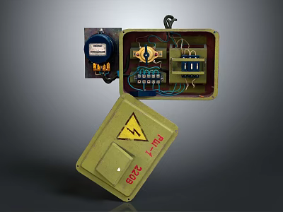 Industrial Distribution Box Green Open Cover Internal Meters Terminal Blocks Warning Symbol 2302 A168 3d model
