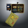 Industrial Distribution Box Green Open Cover Internal Meters Terminal Blocks Warning Symbol 2302 A168