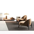 Modern Sofa Coffee Table Combination With Armchairs Side Lamp And Neutral Rug 3d model
