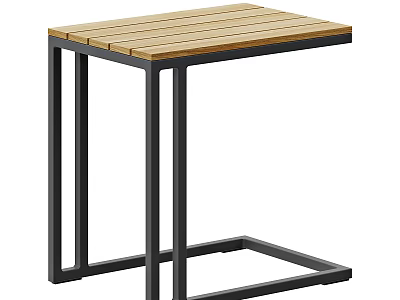 Modern Coffee Table With Wooden Top And Black Metal Frame Structure 3d model