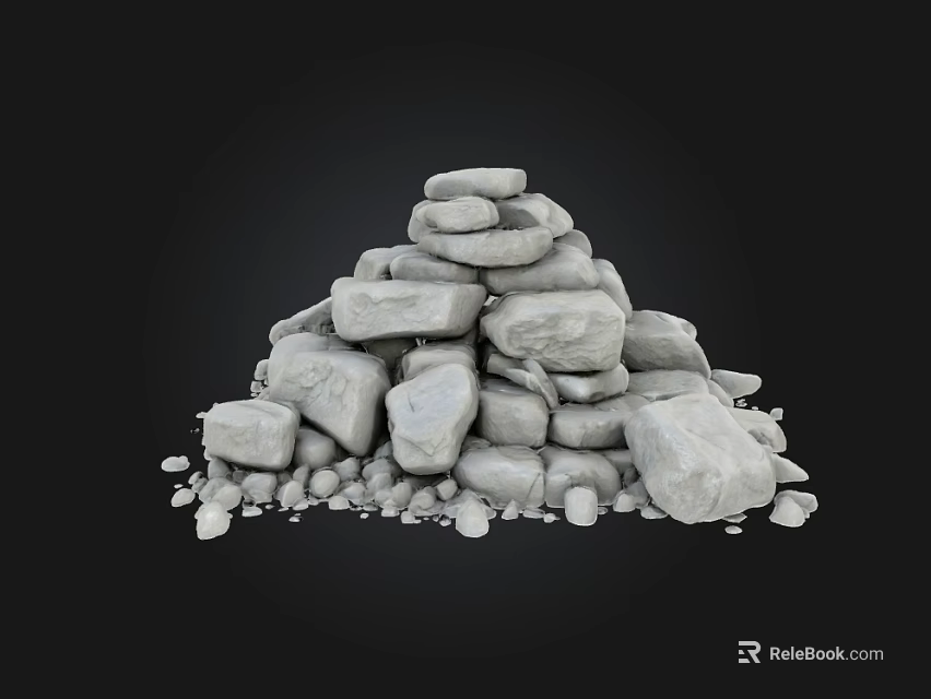 Natural Stone and Wood Pile with Stacked Rocks and Timber Pieces 3d model 