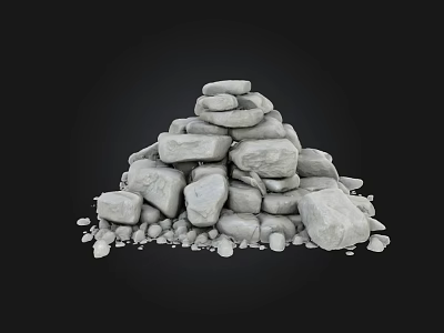 Natural Stone and Wood Pile with Stacked Rocks and Timber Pieces 3d model