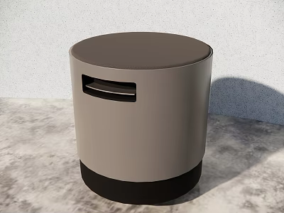 Round Gray Stool With Black Base And Built In Handle For Modern Spaces 3d model