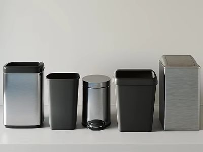 Modern Metal Trash Bins With Different Sizes And Lid Designs For Home Use 3d model