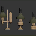 Three Vintage Brass Candle Lamps With Green Shades And Decorative Bases