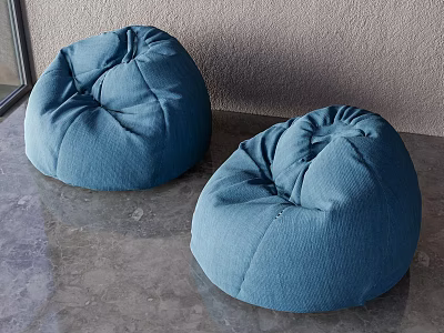 Two Comfortable Blue Bean Bag Chairs on Gray Floor Against Gray Wall Interior 3d model