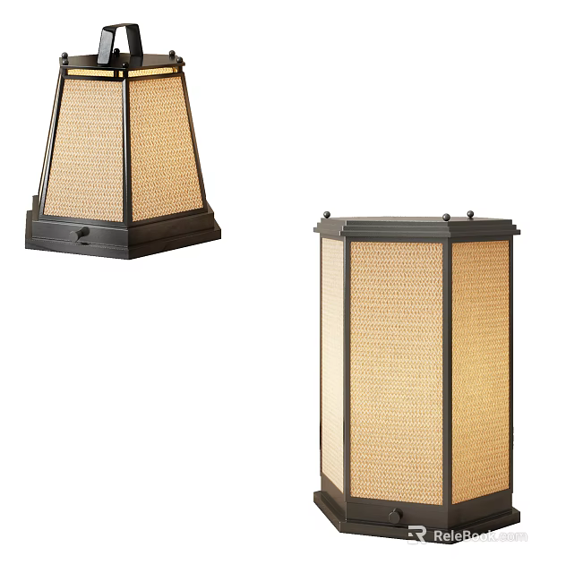 Woven Shade Table Lamp With Black Frame For Modern Home Interior 3d model