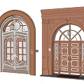 Ornate Double Doors With Arched Top Carved Designs And Glass Panels