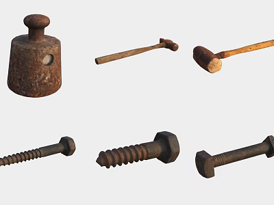 Essential Hardware Tools Including Cast Iron Anvil Wooden Handle Hammers And Metal Screws 3d model
